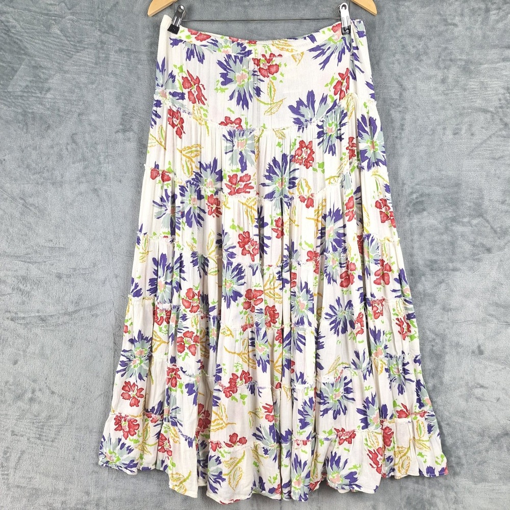 Ralph Lauren Denim & Supply Skirt XS Floral Tiered Cottagecore Maxi Fairy Fringe